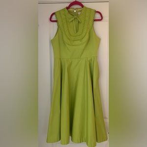Ted Baker Lime Green Sleeveless Fit-and-Flare Dress with Bow Neck